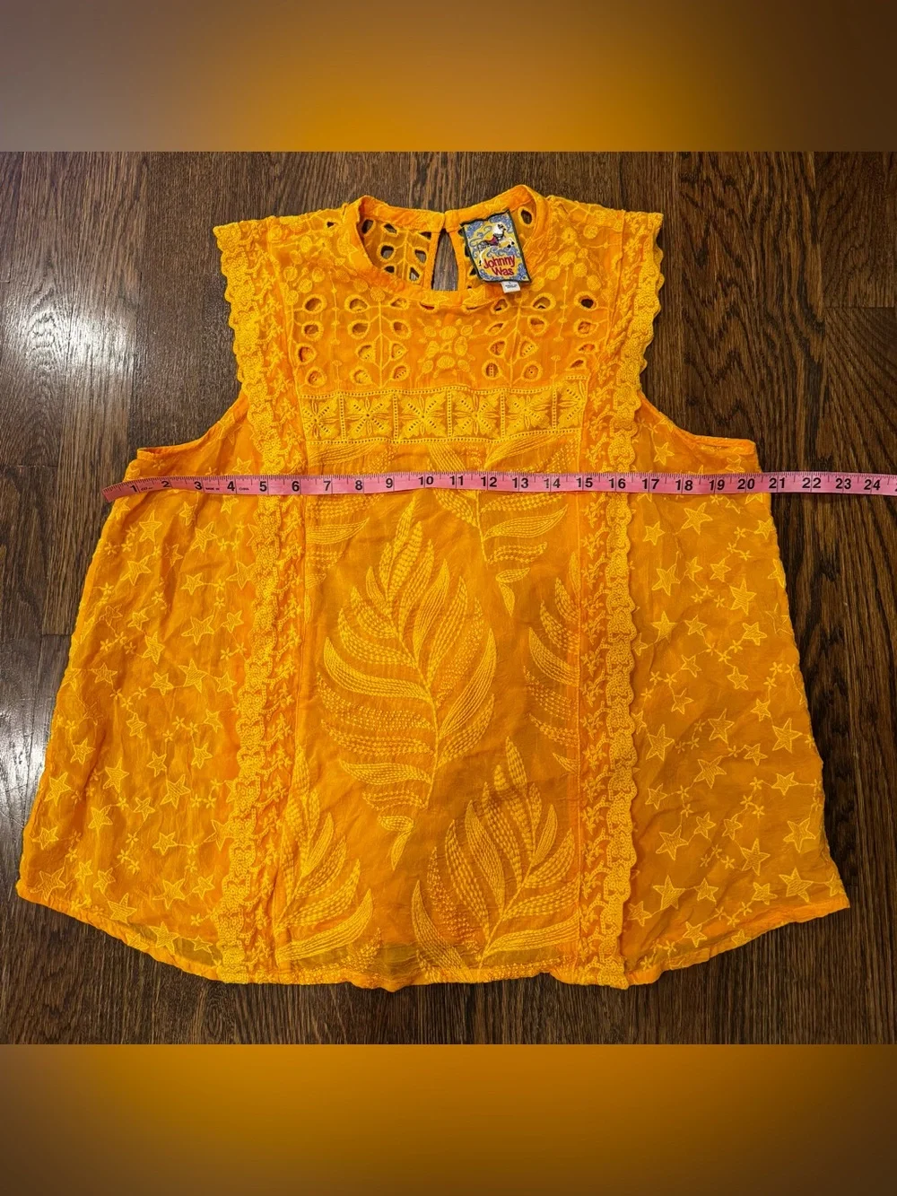 Johnny Was Leafy Concetta Embroidered Blouse Size L Yellow Sleeveless Keyhole